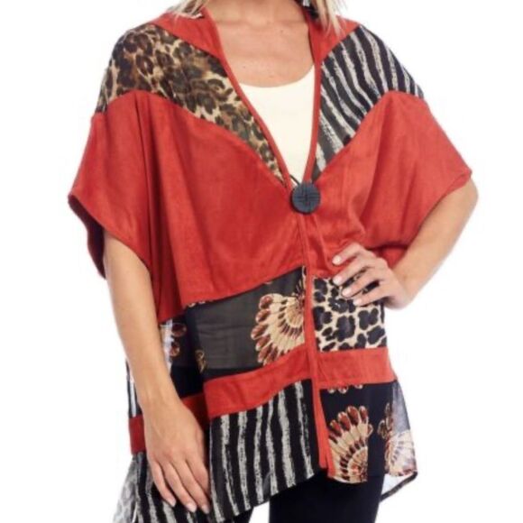 John Mark Tops - John Mark faux suede mixed media button front kimono